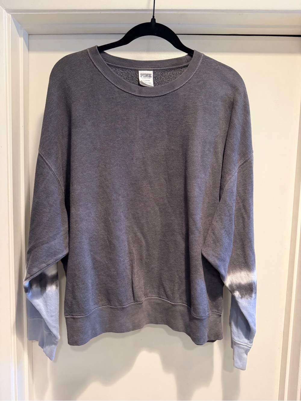 PINK Gray Tie-Dye Sleeve Crewneck Sweatshirt